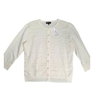 Spense light sweater women size XL color Ivory buttons front 3/4 sleeves New